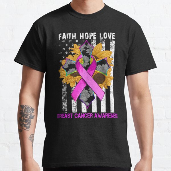 Sunflower Faith Hope Love Cross and Flag Breast Cancer Awareness Classic T-Shirt RB2812 product Offical Breast Cancer Merch