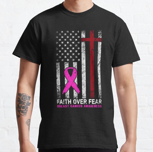 Christian Distressed USA Flag Cross Faith Over Fears Breast Cancer Awareness Classic T-Shirt RB2812 product Offical Breast Cancer Merch