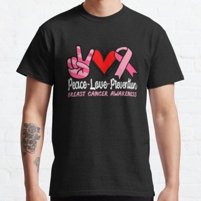 Peace Love PreventBreast Cancer Awareness Classic T-Shirt RB2812 product Offical Breast Cancer Merch