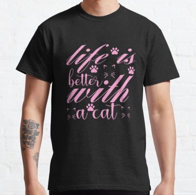 Life Is Better With A Cat Breast Cancer Awareness Classic T-Shirt RB2812 product Offical Breast Cancer Merch