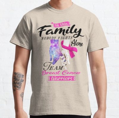 In This Family No One Fights Alone Team Breast Cancer Warrior Classic T-Shirt RB2812 product Offical Breast Cancer Merch